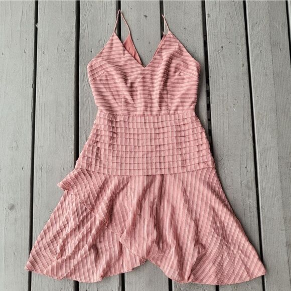 Anthropologie Keepsake the Label Mini Dress Pleated Waterfall Rosewood Small - Picture 2 of 7